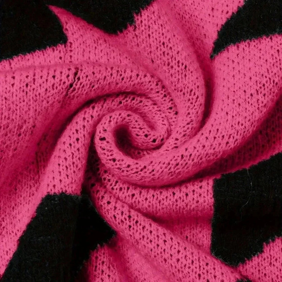 Hot Pink Casual Women's Colorblock Long Sleeve Knitted Cardigan - Picture 5 of 5